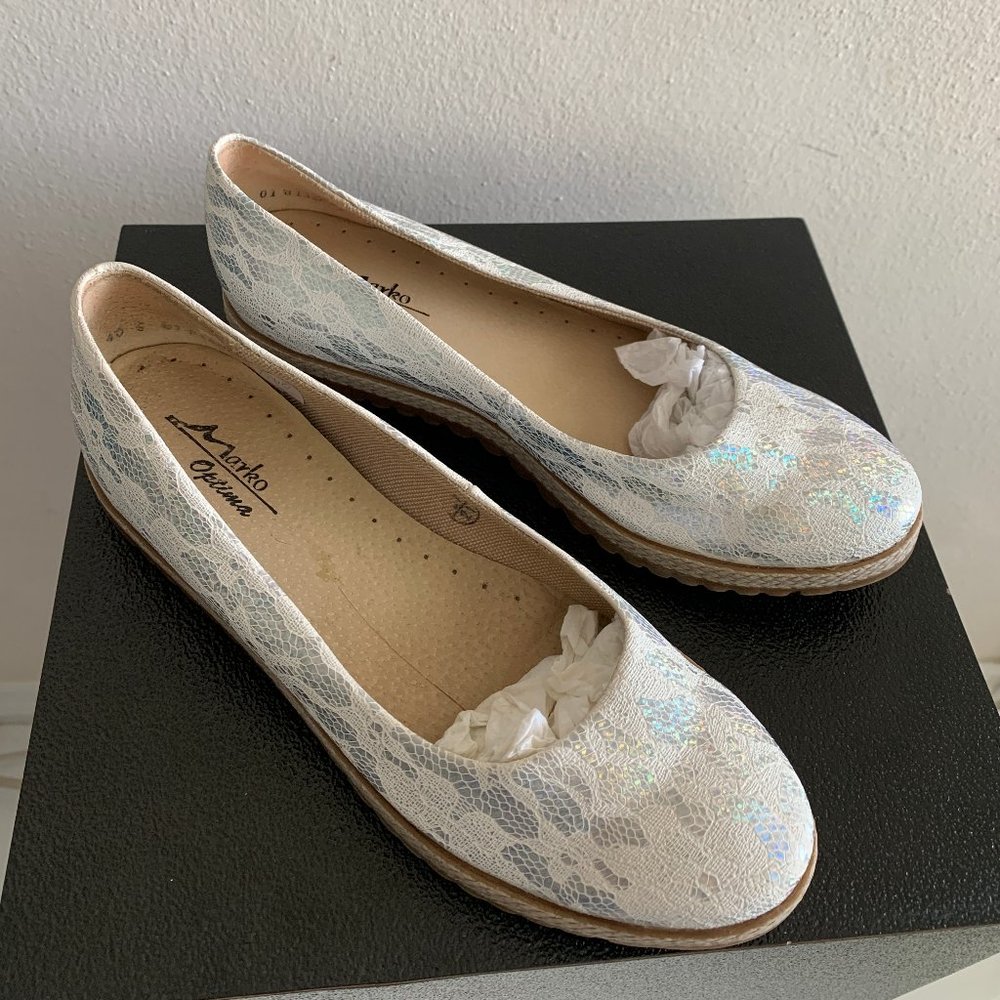 Marco Optima Womens White silver leather Shoes S10 - Picture 1 of 7